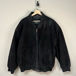 Vtg Black Leather Bomber Jacket